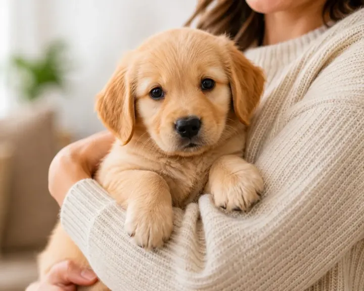 A puppy being held